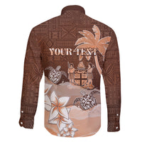 Personalised Bula Fiji Family Matching Tank Maxi Dress and Hawaiian Shirt Fijian Masi Pattern With Brown Coat Of Arms LT05 - Polynesian Pride