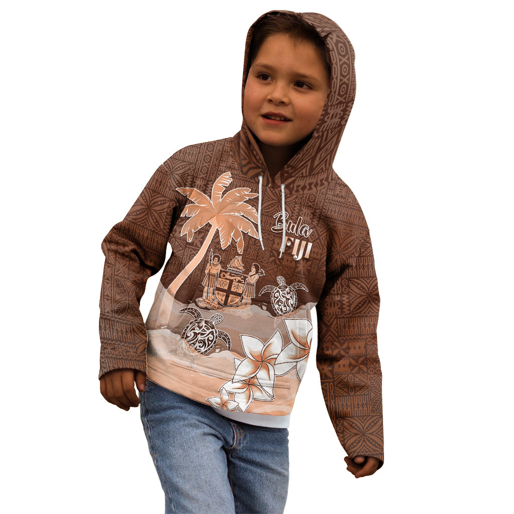 Personalised Bula Fiji Kid Hoodie Fijian Masi Pattern With Brown Coat Of Arms LT05 - Polynesian Pride