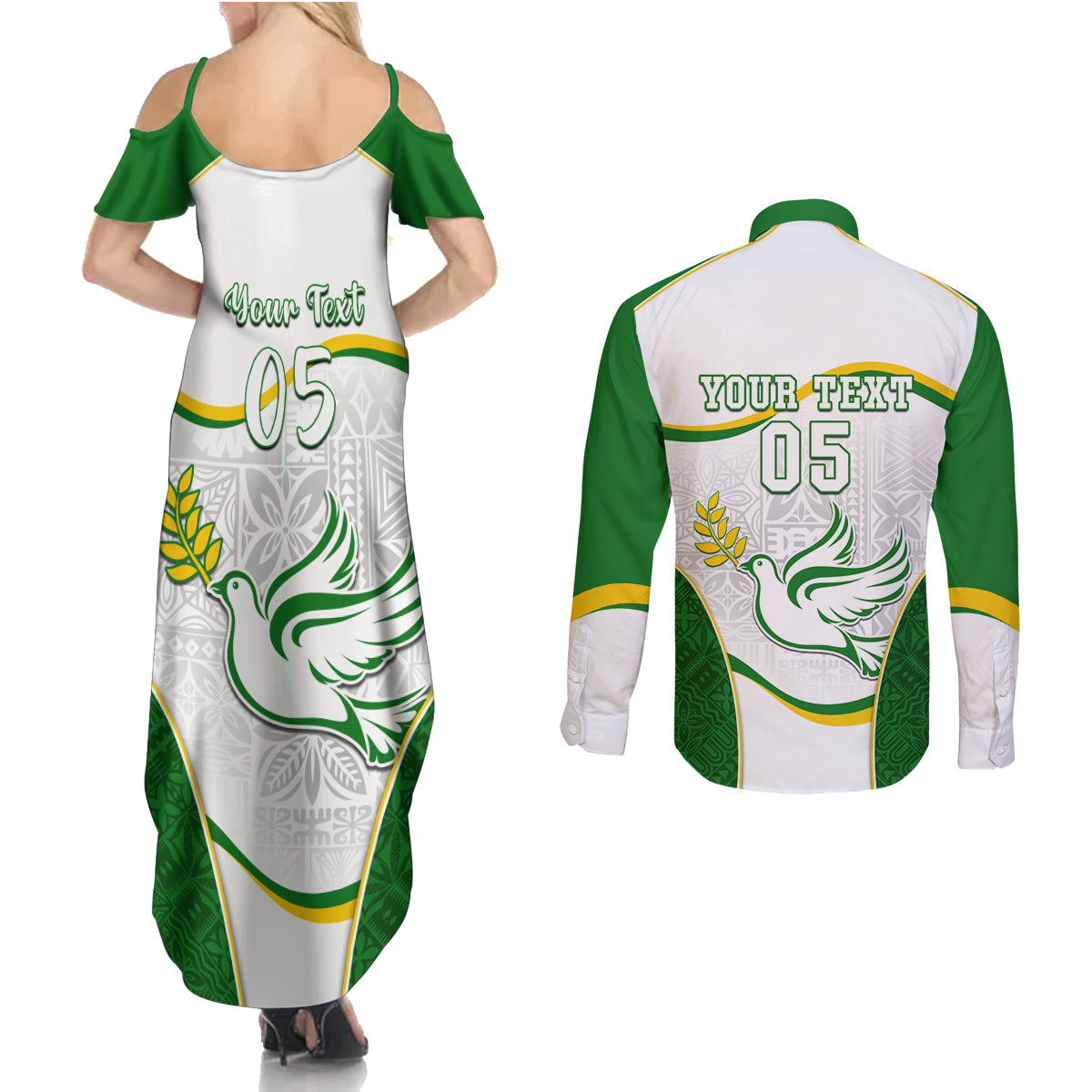 Custom Tailevu Rugby Couples Matching Summer Maxi Dress and Long Sleeve Button Shirt Fiji Tapa Pattern LT05 - Polynesian Pride