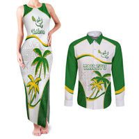 Custom Tailevu Rugby Couples Matching Tank Maxi Dress and Long Sleeve Button Shirt Fiji Tapa Pattern LT05 Green - Polynesian Pride