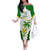 Custom Tailevu Rugby Family Matching Off Shoulder Long Sleeve Dress and Hawaiian Shirt Fiji Tapa Pattern LT05 Mom's Dress Green - Polynesian Pride