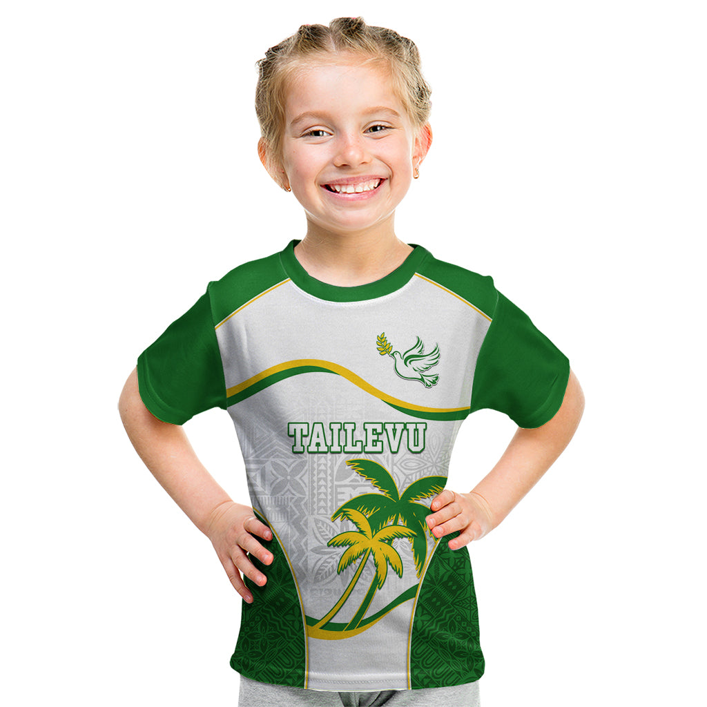 Custom Tailevu Rugby Kid T Shirt Fiji Tapa Pattern LT05 Green - Polynesian Pride