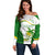 Custom Tailevu Rugby Off Shoulder Sweater Fiji Tapa Pattern LT05 Women Green - Polynesian Pride