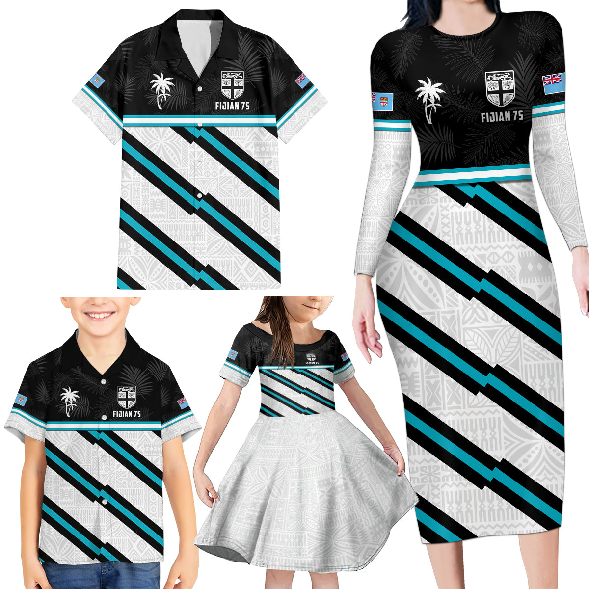 Custom Fiji Rugby Family Matching Long Sleeve Bodycon Dress and Hawaiian Shirt Fijian 7s With Tapa Pattern LT05 - Polynesian Pride