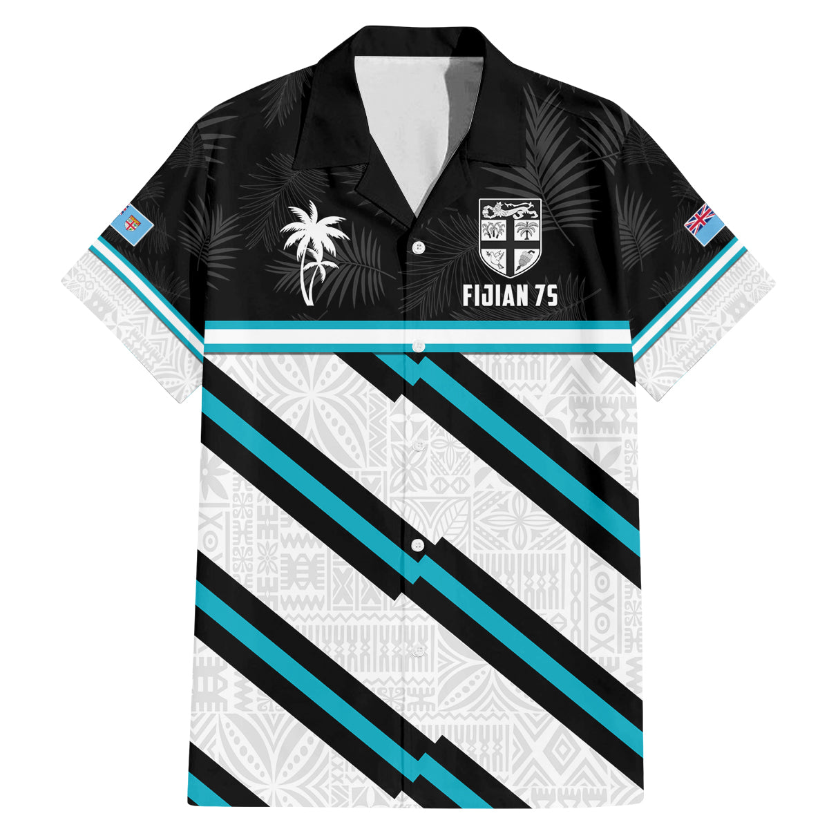 Custom Fiji Rugby Family Matching Mermaid Dress and Hawaiian Shirt Fijian 7s With Tapa Pattern LT05 Dad's Shirt - Short Sleeve White - Polynesian Pride
