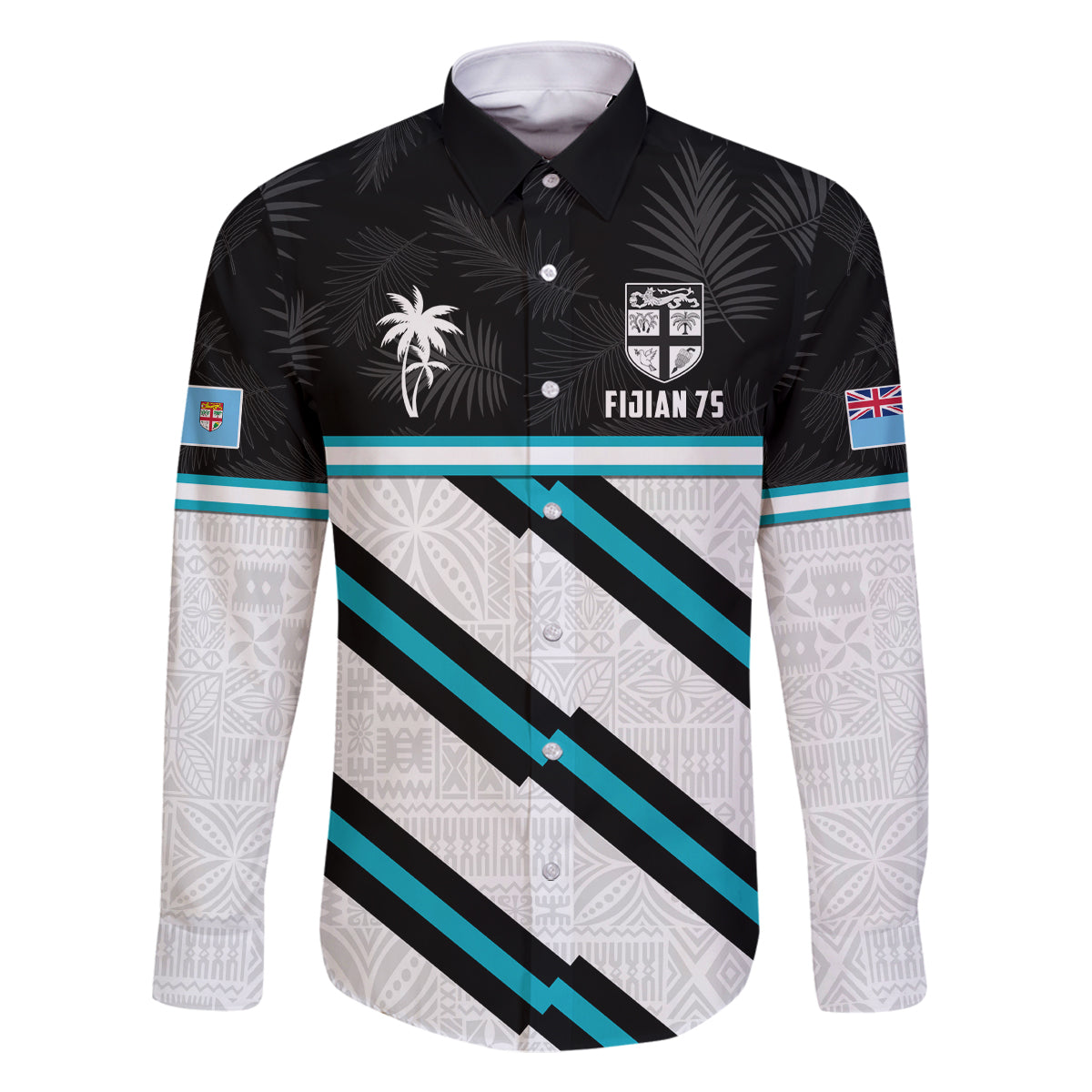 Custom Fiji Rugby Family Matching Off Shoulder Long Sleeve Dress and Hawaiian Shirt Fijian 7s With Tapa Pattern LT05 Dad's Shirt - Long Sleeve White - Polynesian Pride