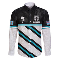 Custom Fiji Rugby Family Matching Off Shoulder Long Sleeve Dress and Hawaiian Shirt Fijian 7s With Tapa Pattern LT05 Dad's Shirt - Long Sleeve White - Polynesian Pride