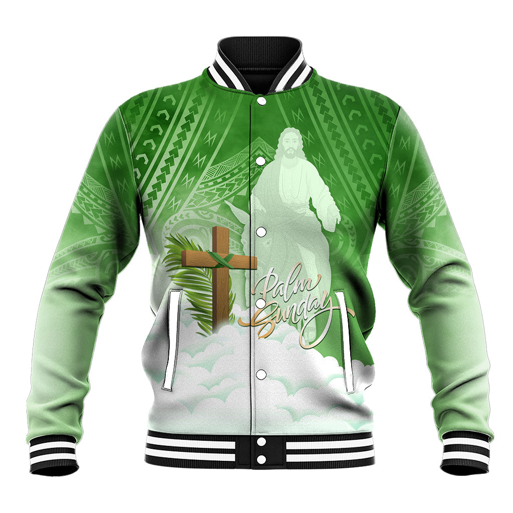 Happy Palm Sunday Baseball Jacket With Polynesian Pattern LT05 Unisex Green - Polynesian Pride