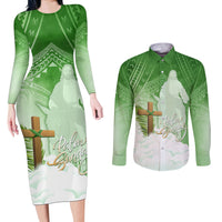 Happy Palm Sunday Couples Matching Long Sleeve Bodycon Dress and Long Sleeve Button Shirt With Polynesian Pattern LT05 Green - Polynesian Pride