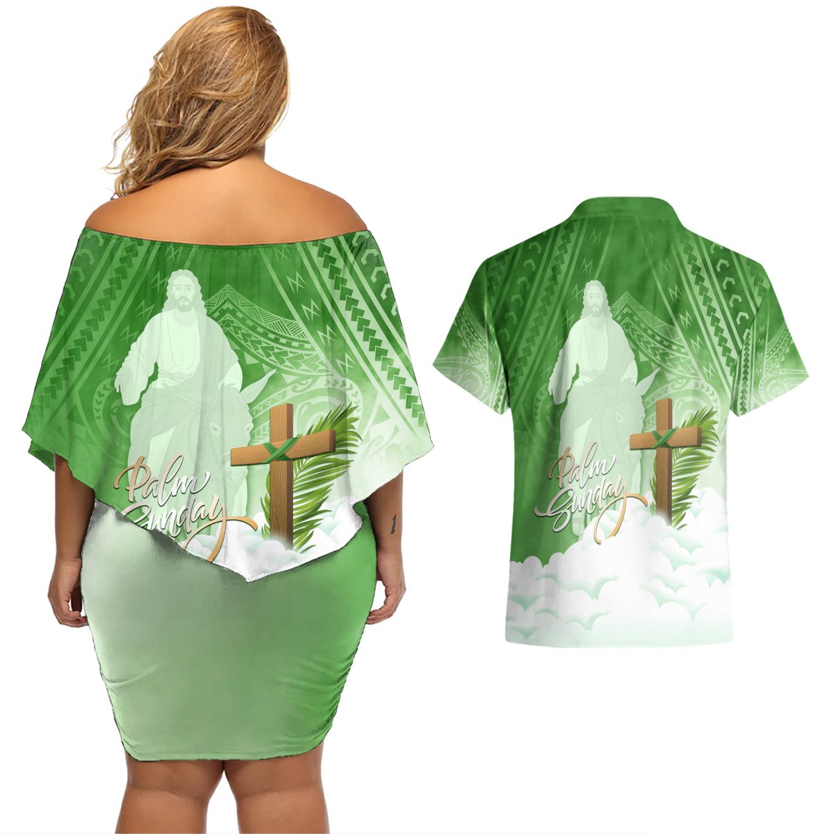 Happy Palm Sunday Couples Matching Off Shoulder Short Dress and Hawaiian Shirt With Polynesian Pattern LT05 - Polynesian Pride