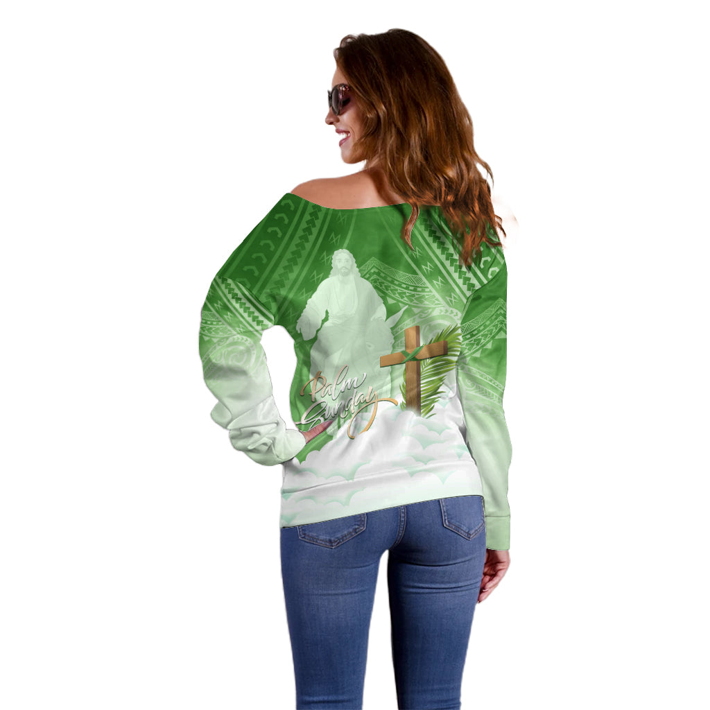 Happy Palm Sunday Off Shoulder Sweater With Polynesian Pattern LT05 - Polynesian Pride