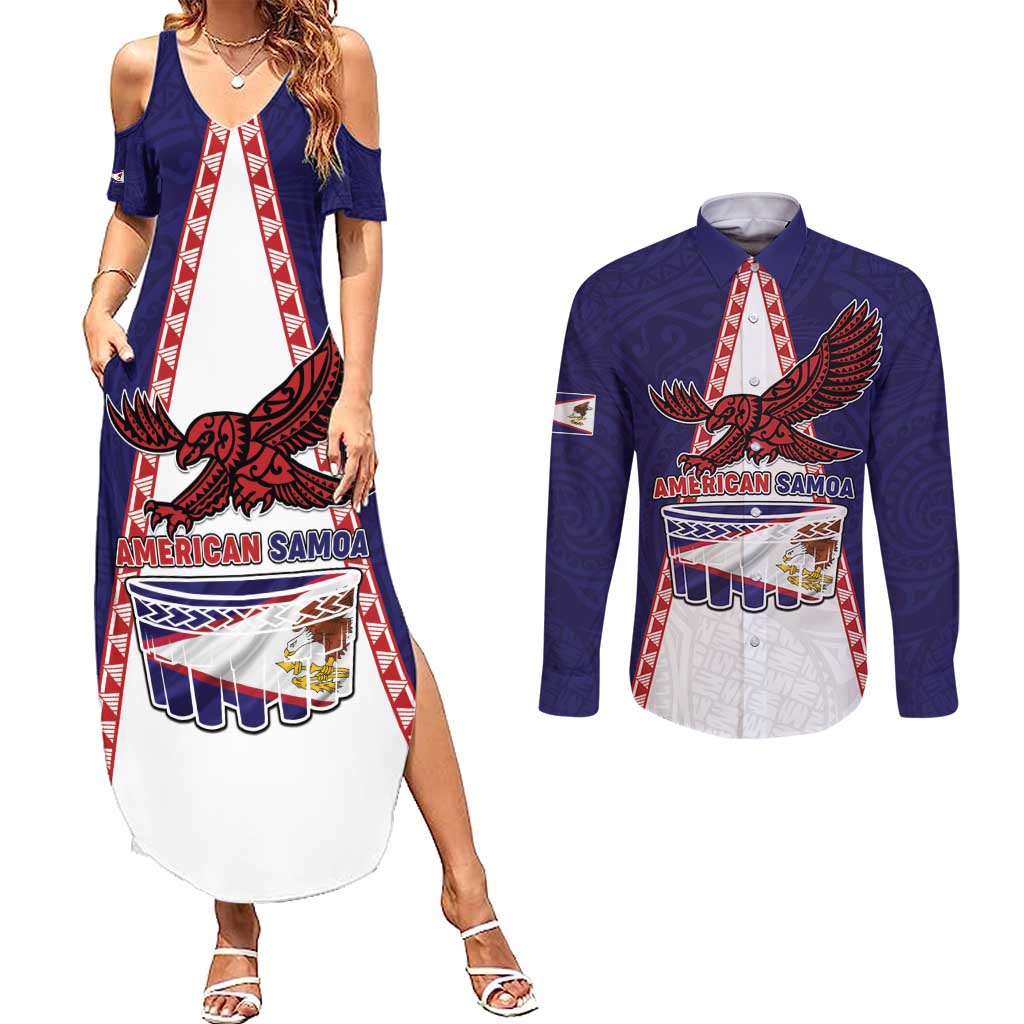 Personalised American Samoa Flag Day Couples Matching Summer Maxi Dress and Long Sleeve Button Shirt Flag Style