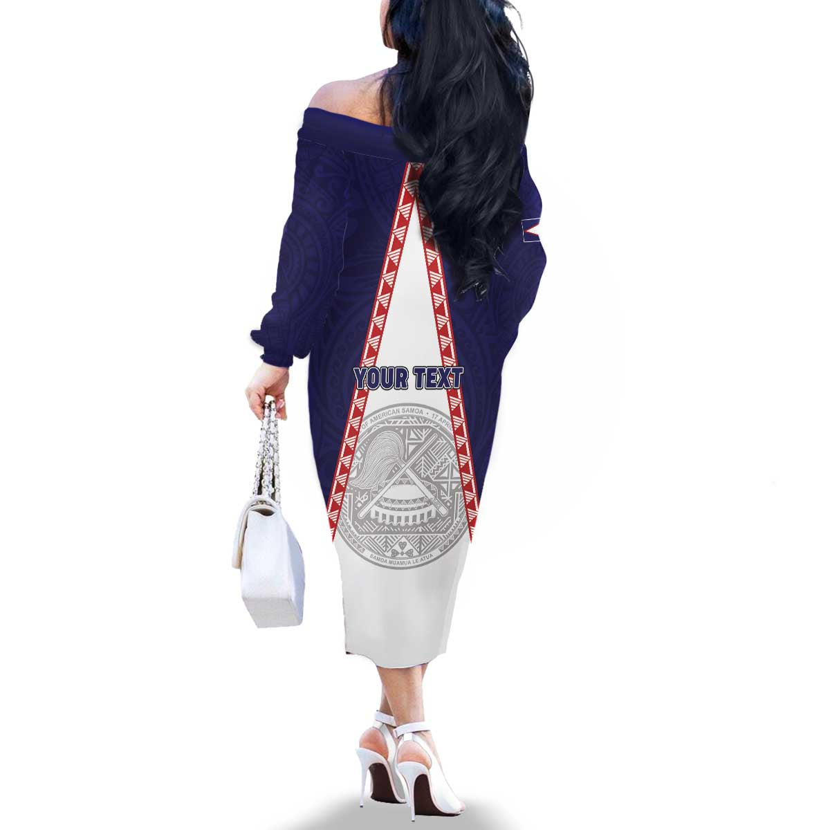 Personalised American Samoa Flag Day Family Matching Off The Shoulder Long Sleeve Dress and Hawaiian Shirt Flag Style