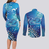 Polynesia Autism Awareness Couples Matching Long Sleeve Bodycon Dress and Long Sleeve Button Shirt Be In Awe Of My 'Tism