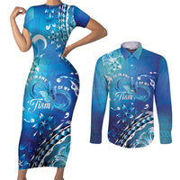Polynesia Autism Awareness Couples Matching Short Sleeve Bodycon Dress and Long Sleeve Button Shirt Be In Awe Of My 'Tism