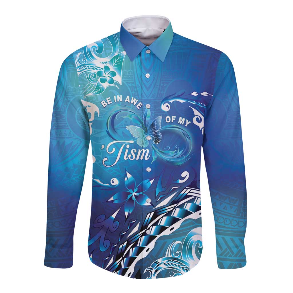 Polynesia Autism Awareness Long Sleeve Button Shirt Be In Awe Of My 'Tism