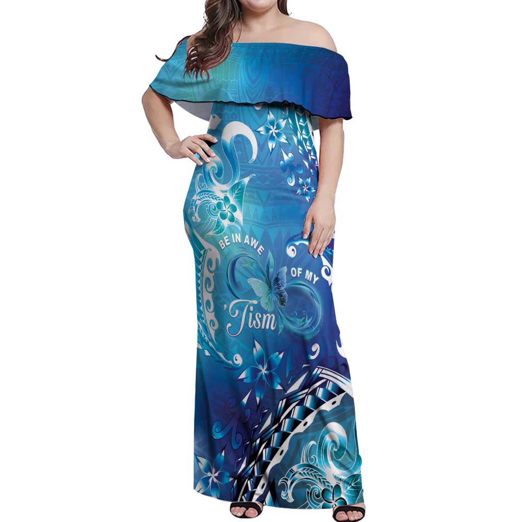 Polynesia Autism Awareness Off Shoulder Maxi Dress Be In Awe Of My 'Tism