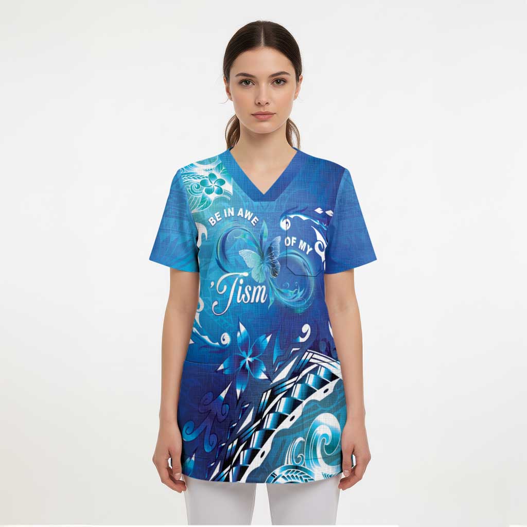Polynesia Autism Awareness Scrub Top Be In Awe Of My 'Tism - Polynesian Pride