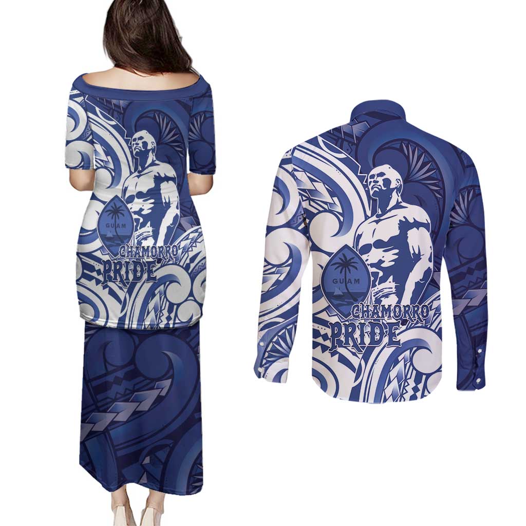 Guam Chief Kepuha Couples Matching Puletasi and Long Sleeve Button Shirt Chamorro Pride LT05 - Polynesian Pride