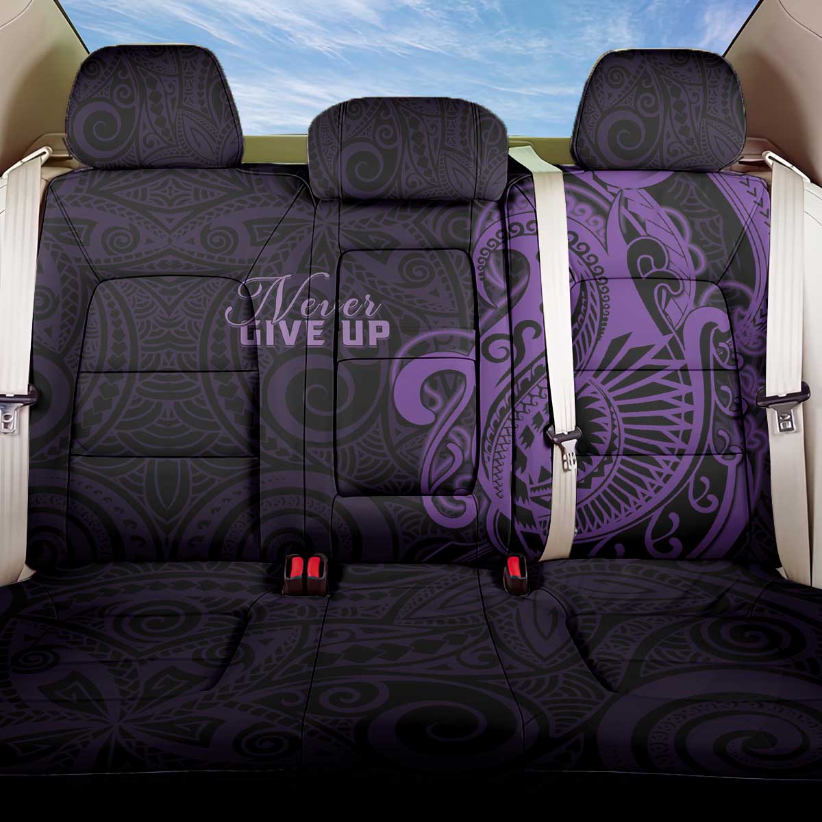 Lupus Warrior Back Car Seat Cover Never Give Up Polynesian Style LT05 One Size Purple - Polynesian Pride