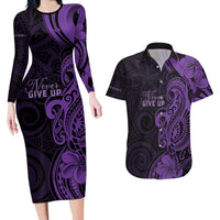 Personalised Lupus Warrior Couples Matching Long Sleeve Bodycon Dress and Hawaiian Shirt Never Give Up Polynesian Style LT05 Purple - Polynesian Pride