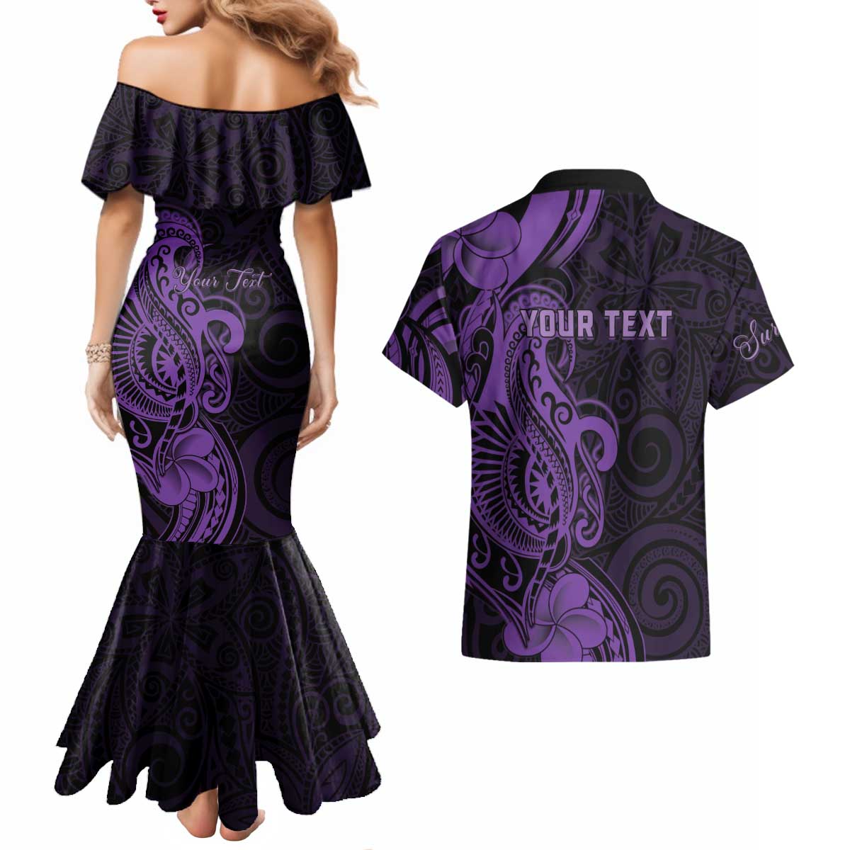 Personalised Lupus Warrior Couples Matching Mermaid Dress and Hawaiian Shirt Never Give Up Polynesian Style