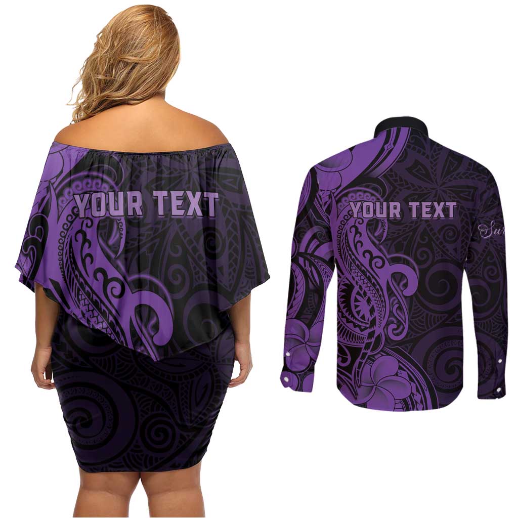 Personalised Lupus Warrior Couples Matching Off Shoulder Short Dress and Long Sleeve Button Shirt Never Give Up Polynesian Style