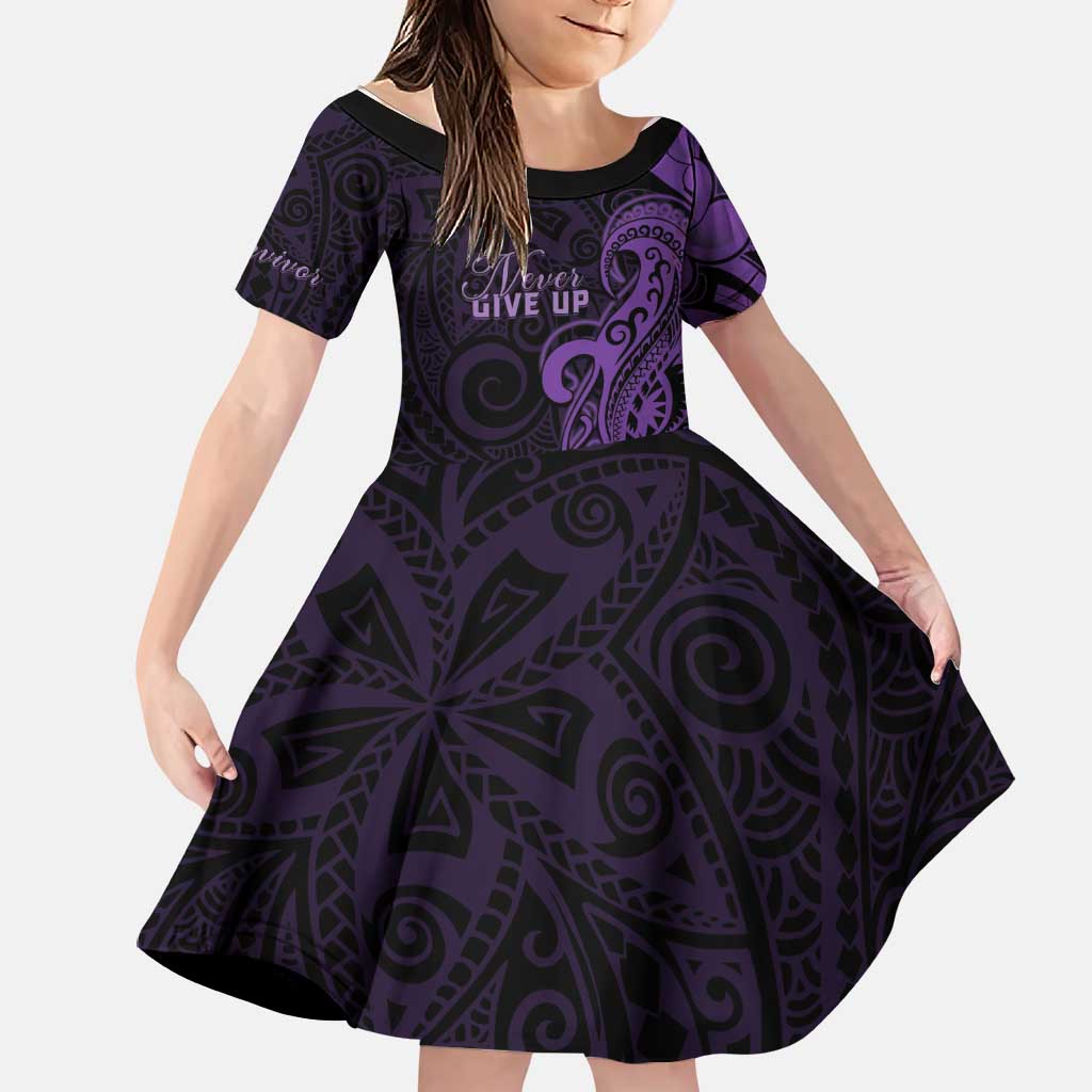 Personalised Lupus Warrior Family Matching Off Shoulder Short Dress and Hawaiian Shirt Never Give Up Polynesian Style LT05 Daughter's Dress Purple - Polynesian Pride