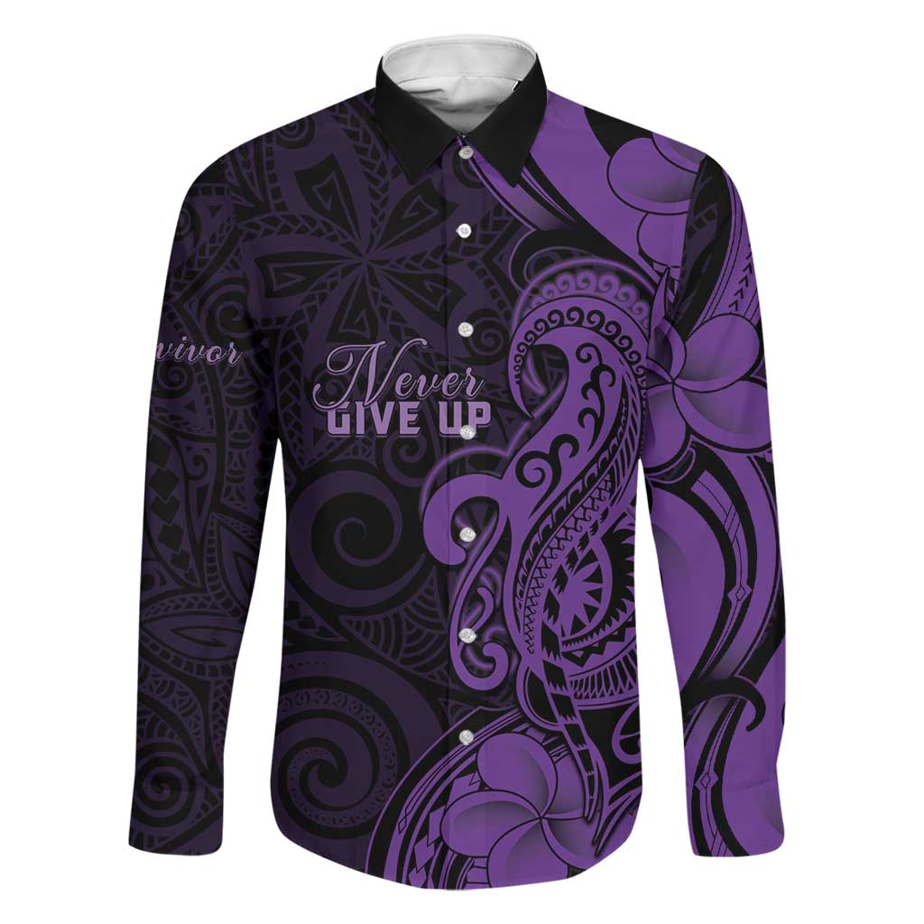 Personalised Lupus Warrior Family Matching Off Shoulder Short Dress and Hawaiian Shirt Never Give Up Polynesian Style LT05 Dad's Shirt - Long Sleeve Purple - Polynesian Pride