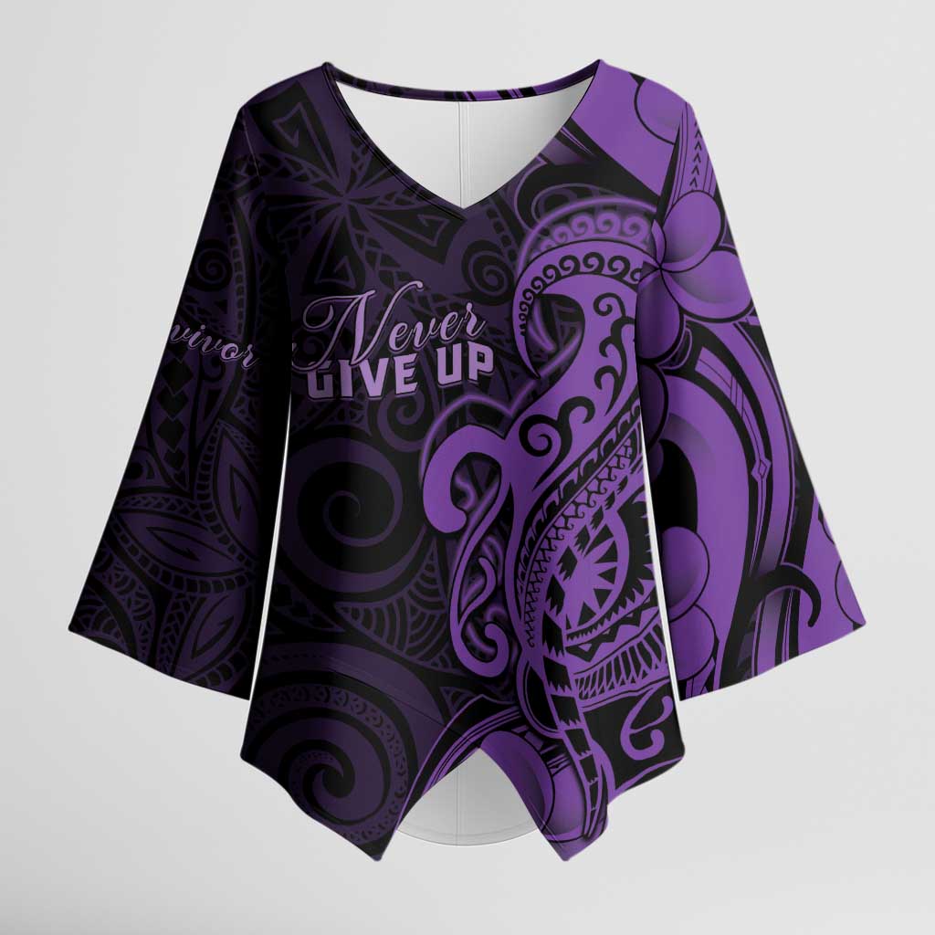 Personalised Lupus Warrior Kimono Sleeve Blouse Never Give Up Polynesian Style LT05 Female Purple - Polynesian Pride