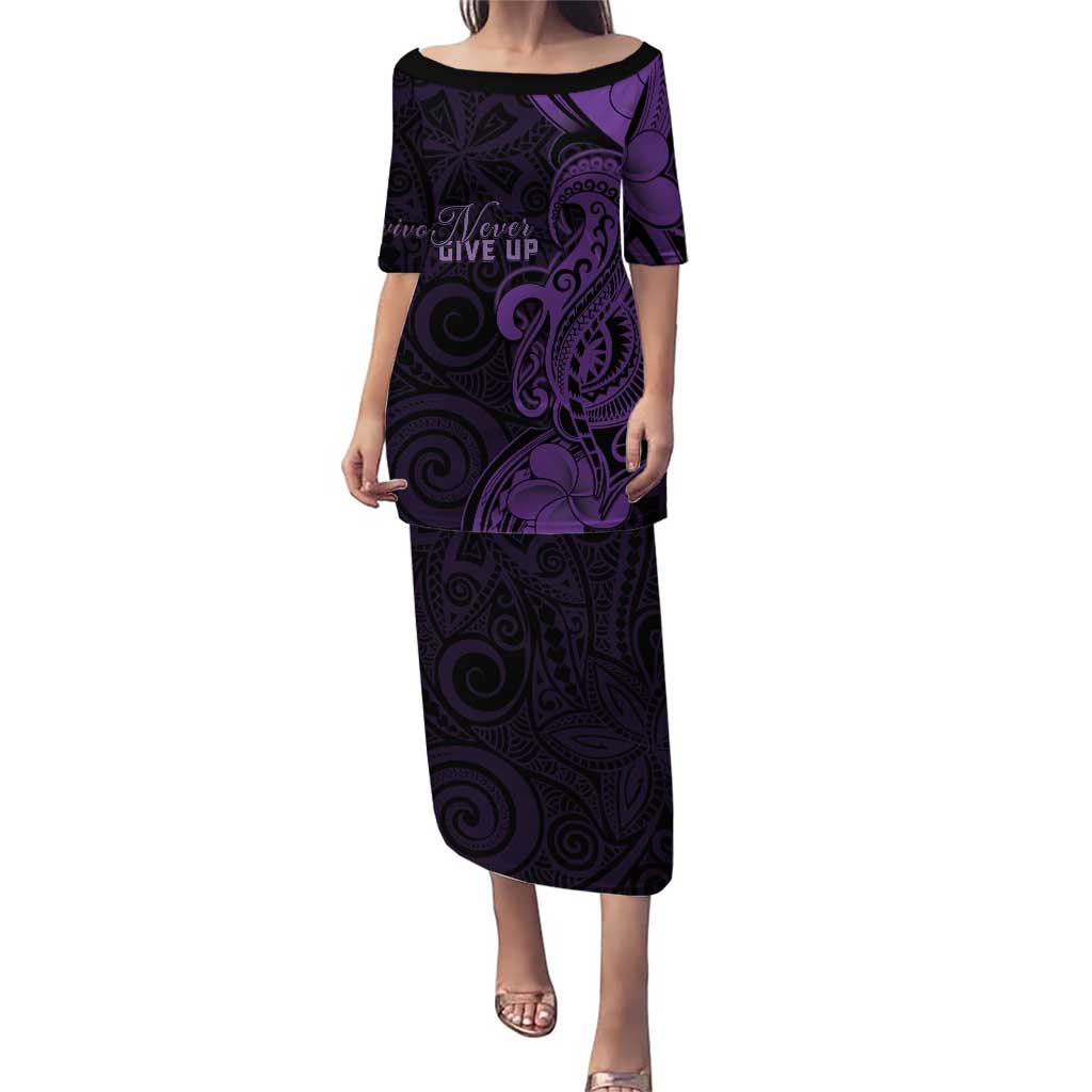 Personalised Lupus Warrior Puletasi Never Give Up Polynesian Style LT05 Long Dress Purple - Polynesian Pride