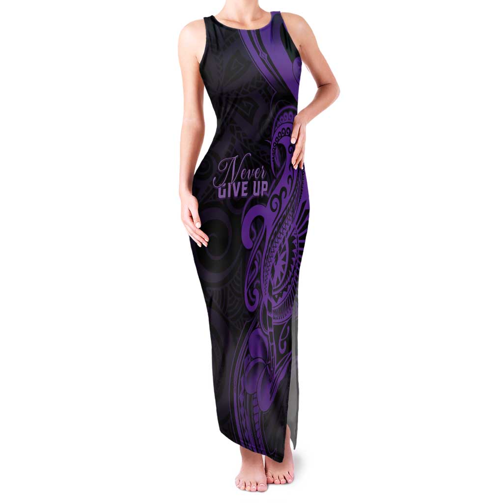 Personalised Lupus Warrior Tank Maxi Dress Never Give Up Polynesian Style LT05 Women Purple - Polynesian Pride