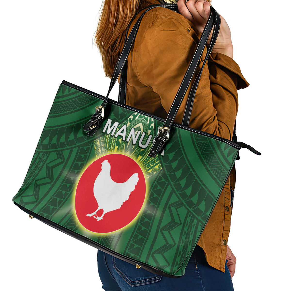 American Samoa Manu'a Cession Day Leather Tote Bag With Polynesian Pattern LT05 - Polynesian Pride
