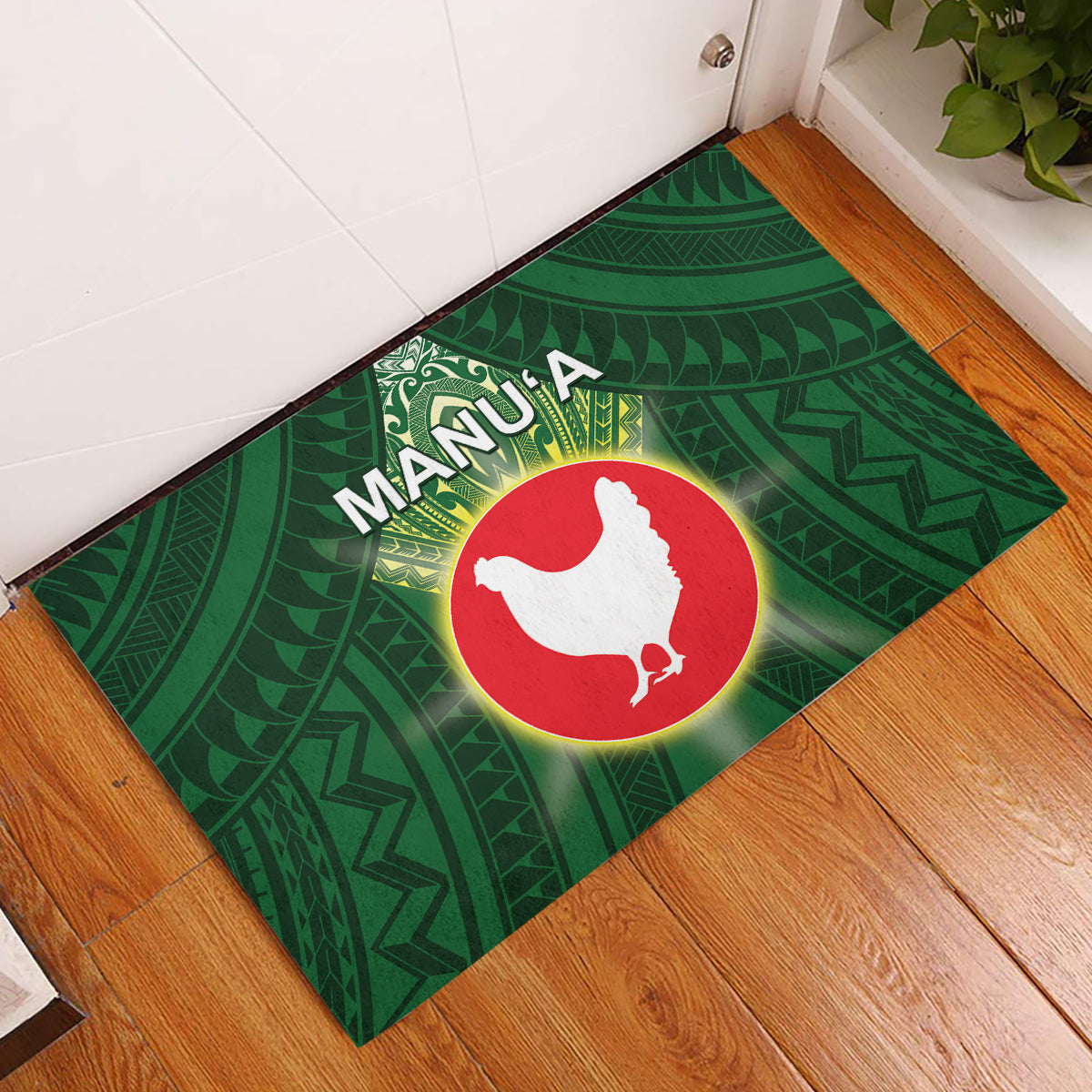 American Samoa Manu'a Cession Day Rubber Doormat With Polynesian Pattern LT05 Green - Polynesian Pride