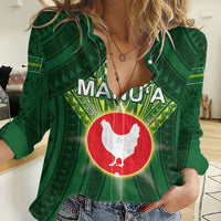 Personalized American Samoa Manu'a Cession Day Women Casual Shirt With Polynesian Pattern LT05 Female Green - Polynesian Pride