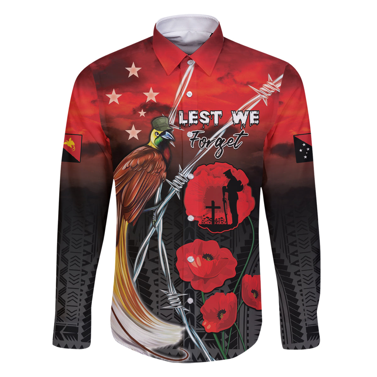 Papua New Guinea Remembrance Day Family Matching Off Shoulder Short Dress and Hawaiian Shirt Lest We Forget