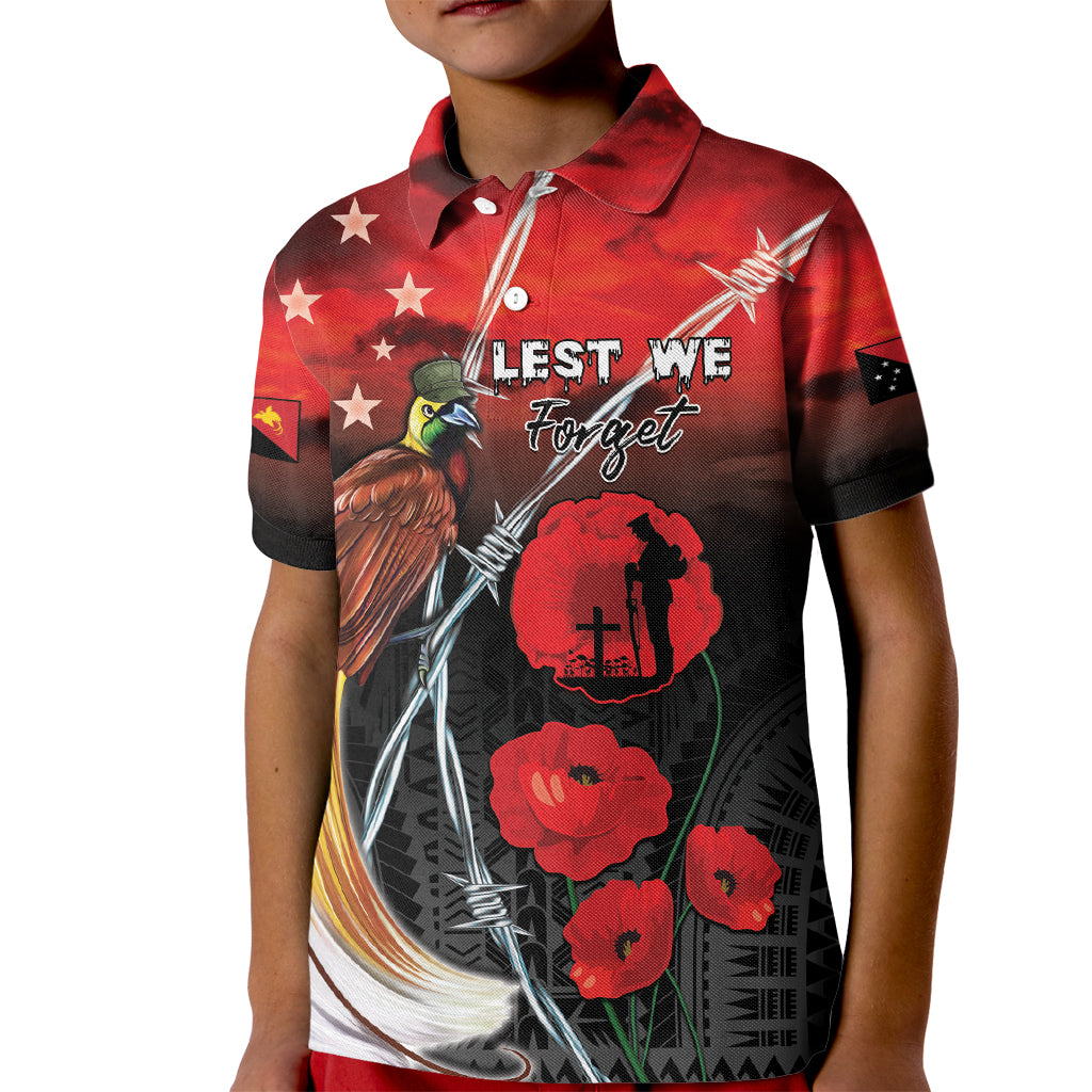 Papua New Guinea Remembrance Day Kid Polo Shirt Lest We Forget