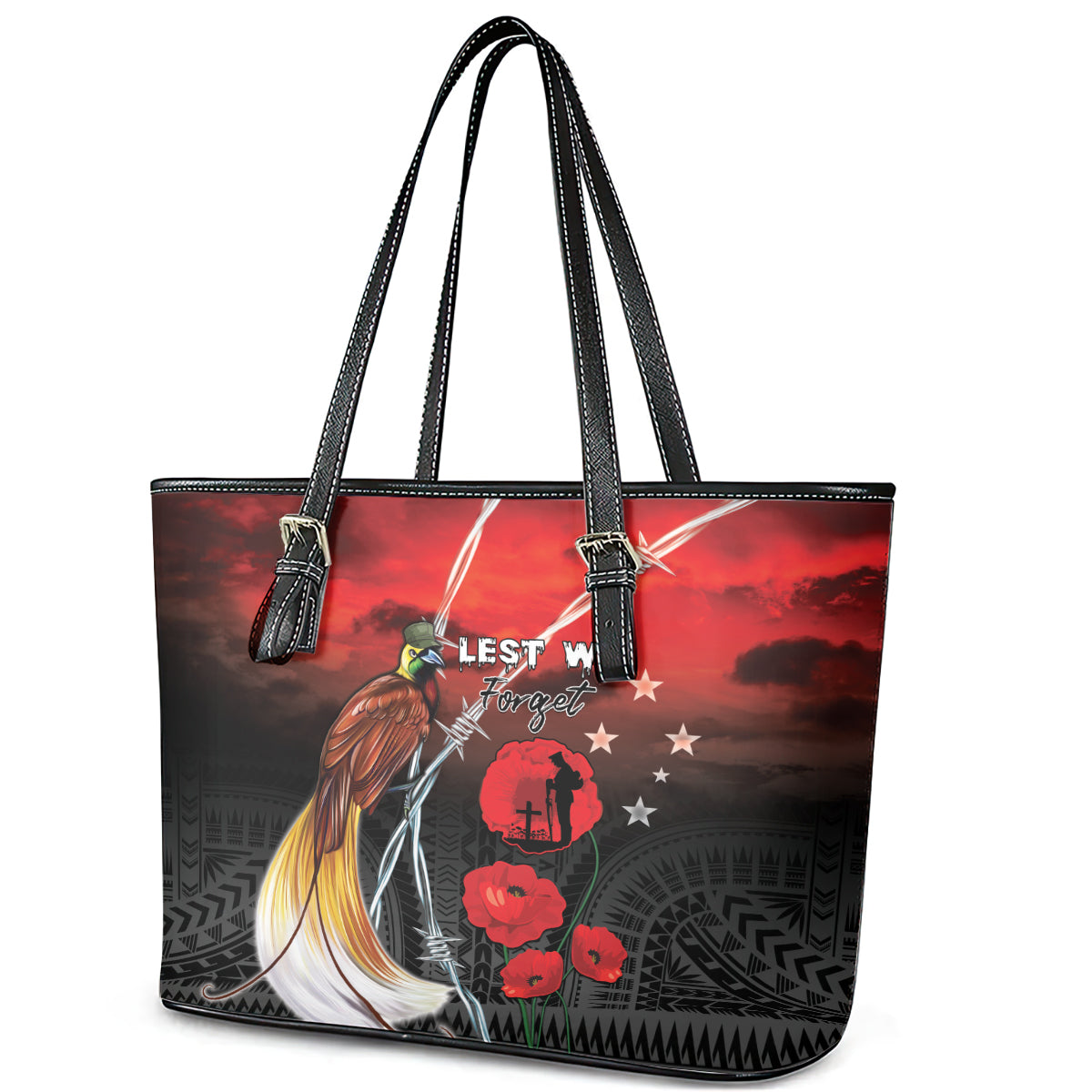 Papua New Guinea Remembrance Day Leather Tote Bag Lest We Forget