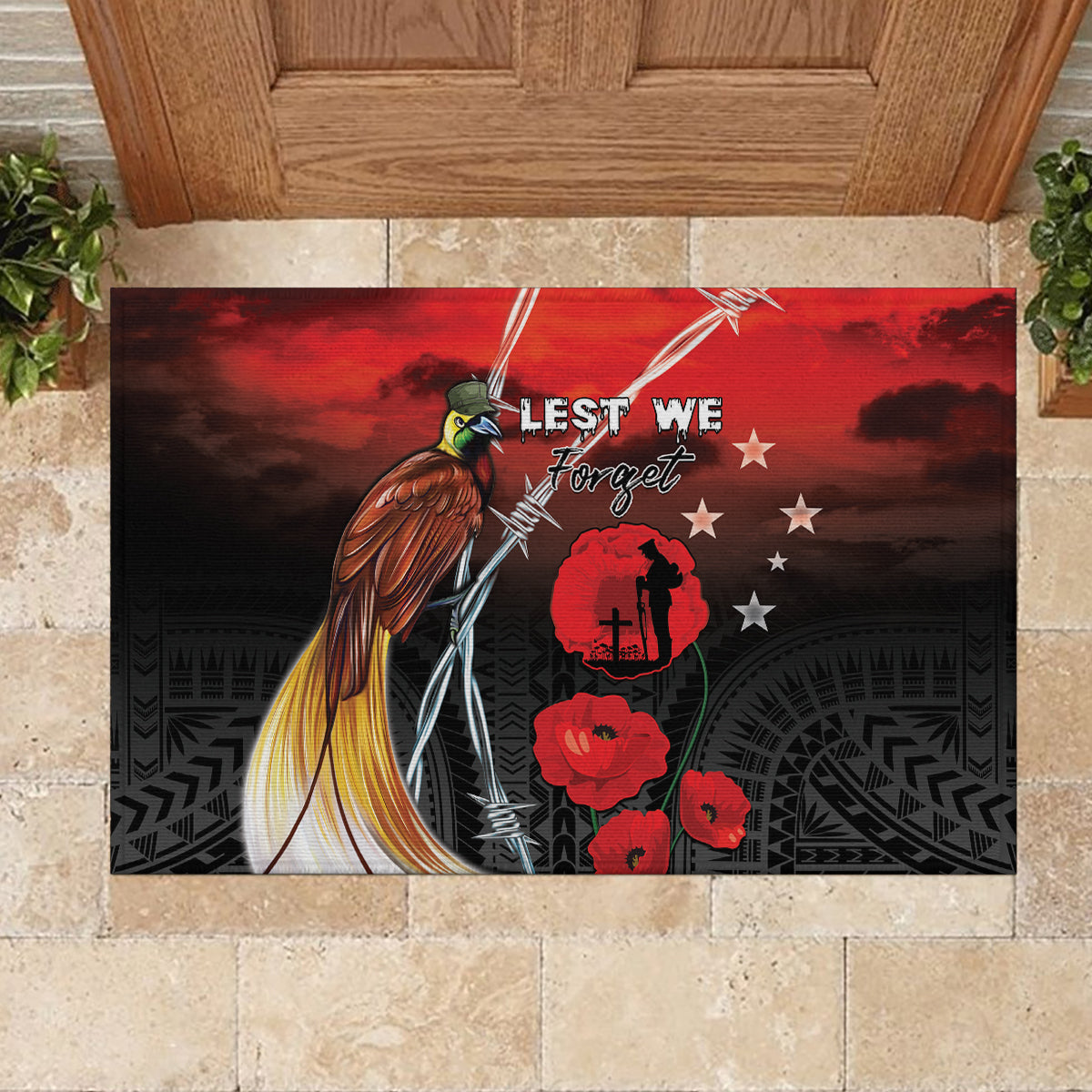 Papua New Guinea Remembrance Day Rubber Doormat Lest We Forget