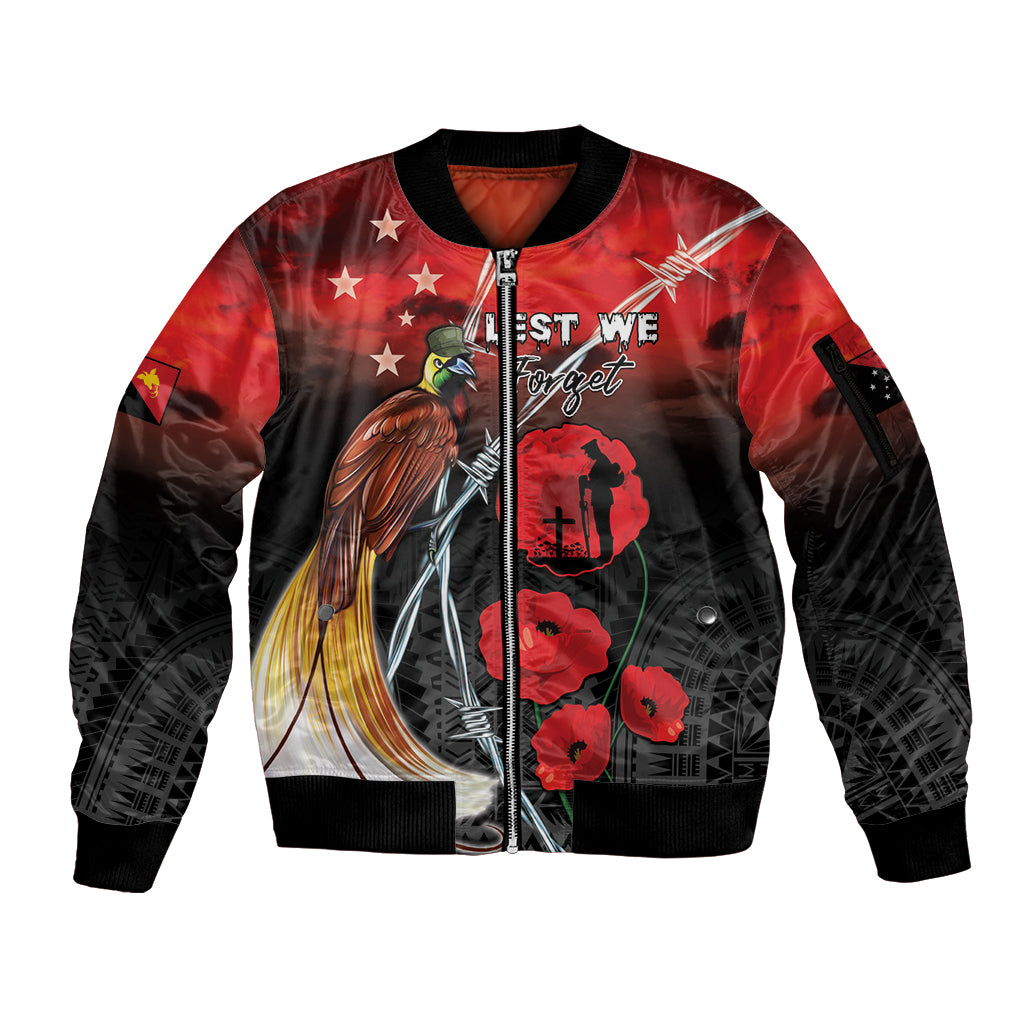 Papua New Guinea Remembrance Day Sleeve Zip Bomber Jacket Lest We Forget
