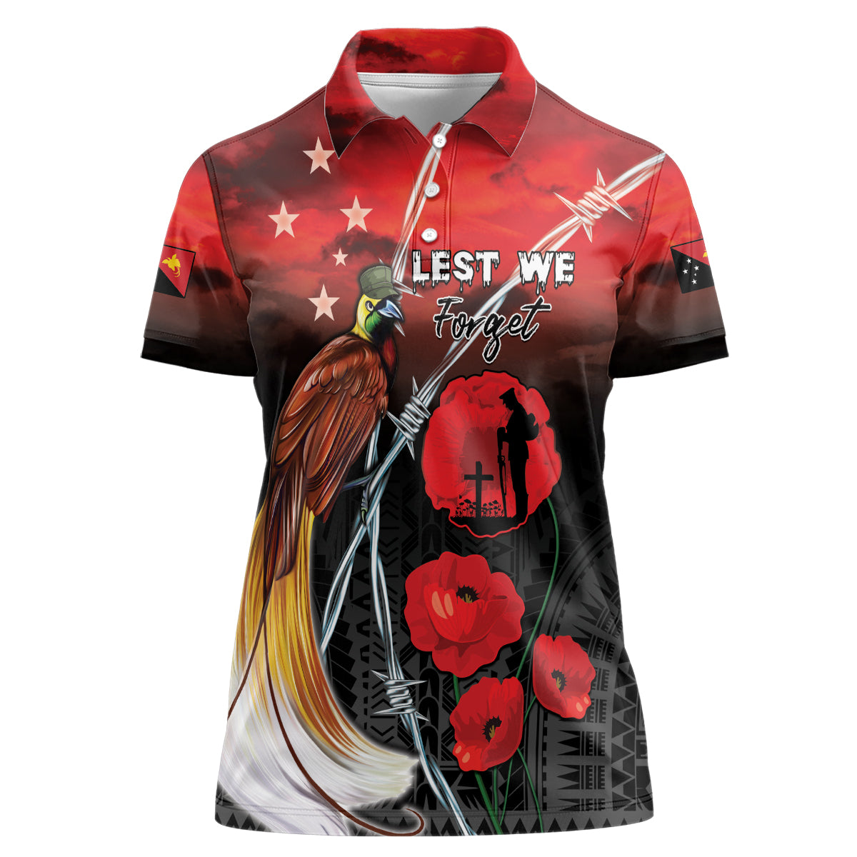 Papua New Guinea Remembrance Day Women Polo Shirt Lest We Forget