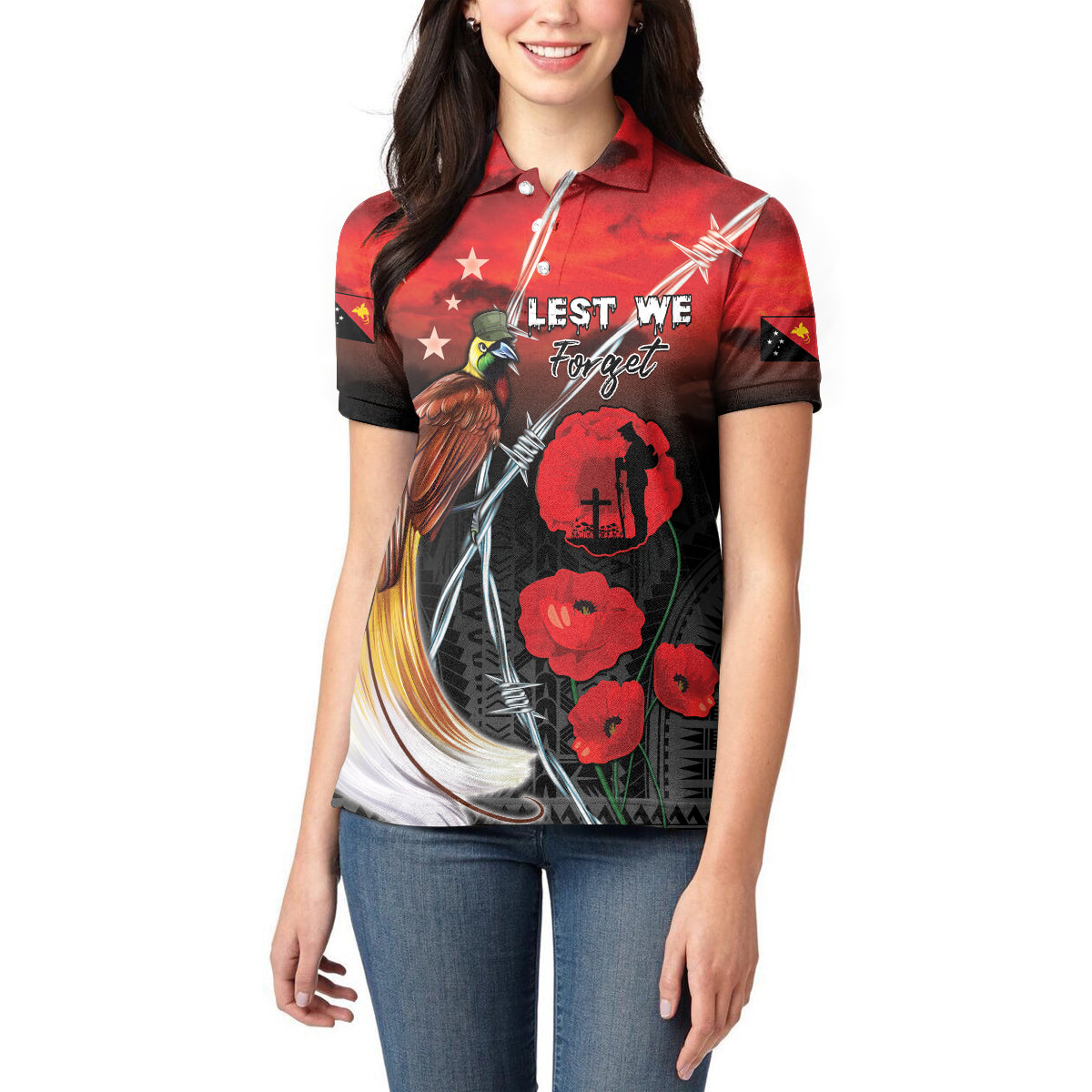 Papua New Guinea Remembrance Day Women Polo Shirt Lest We Forget