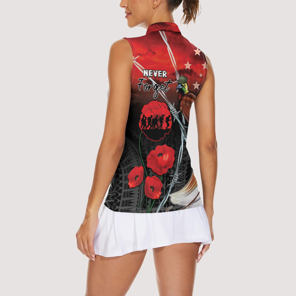 Papua New Guinea Remembrance Day Women Sleeveless Polo Shirt Lest We Forget