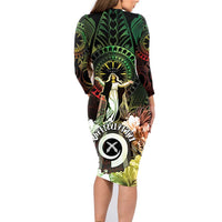 Vanuatu Happy Assumption Day Family Matching Long Sleeve Bodycon Dress and Hawaiian Shirt