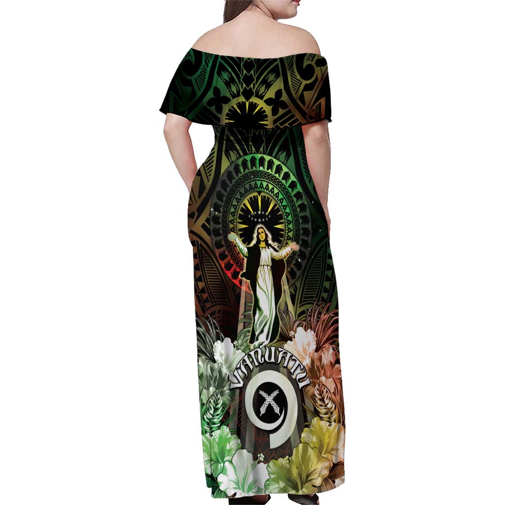 Vanuatu Happy Assumption Day Family Matching Off Shoulder Maxi Dress and Hawaiian Shirt LT05 - Polynesian Pride