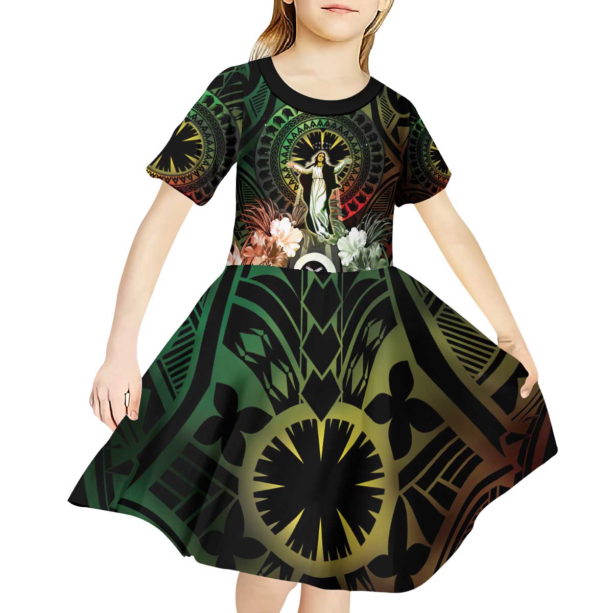 Vanuatu Happy Assumption Day Kid Short Sleeve Dress LT05 - Polynesian Pride