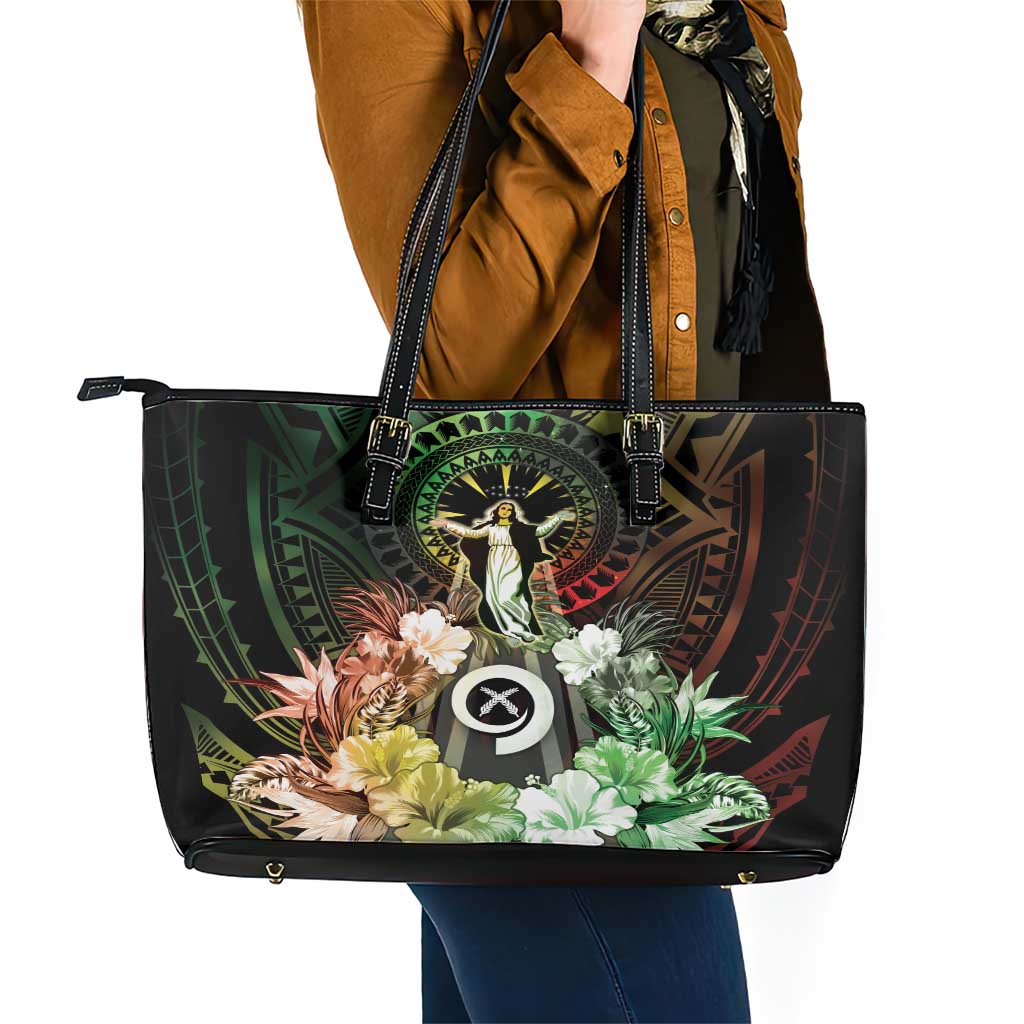 Vanuatu Happy Assumption Day Leather Tote Bag LT05 - Polynesian Pride