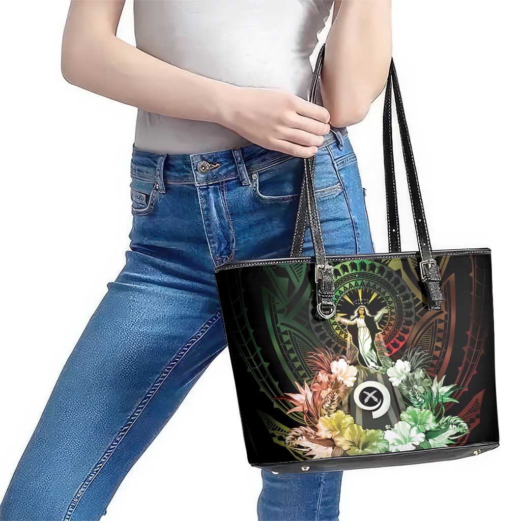 Vanuatu Happy Assumption Day Leather Tote Bag LT05 - Polynesian Pride