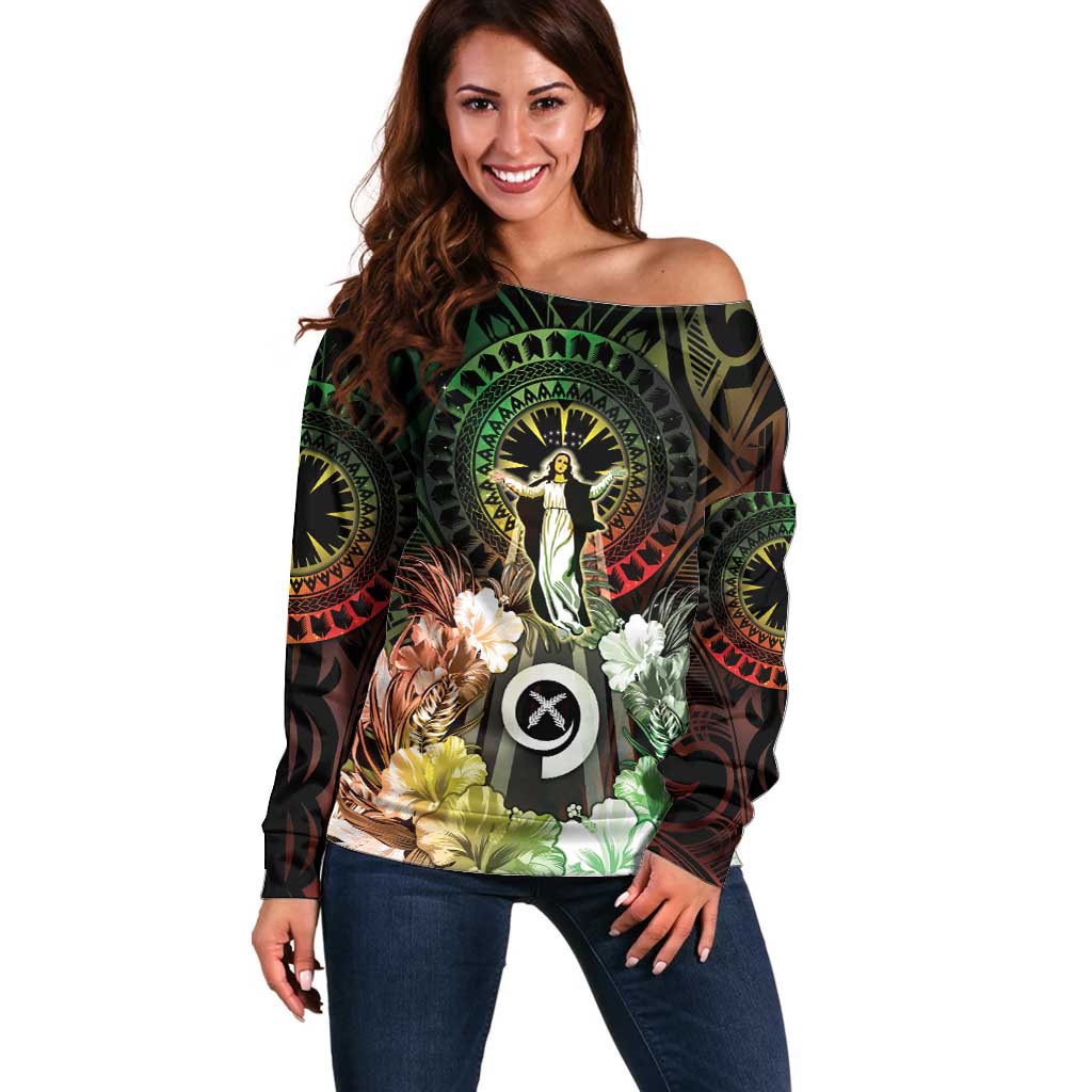 Vanuatu Happy Assumption Day Off Shoulder Sweater