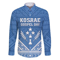 Personalised Kosrae State Gospel Day Family Matching Mermaid Dress and Hawaiian Shirt Simple Style LT05 Dad's Shirt - Long Sleeve Blue - Polynesian Pride
